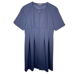 DUAL VIEW Wool Navy Pleated Dress with Zip Front